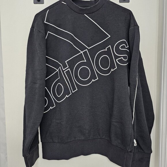 Adidas Giant Logo Sweatshirt Adult Size Small Black Pullover Crew Neck Athletic - Picture 1 of 9
